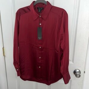 Rachel Zoe Satin Burgundy Button-Front Blouse
